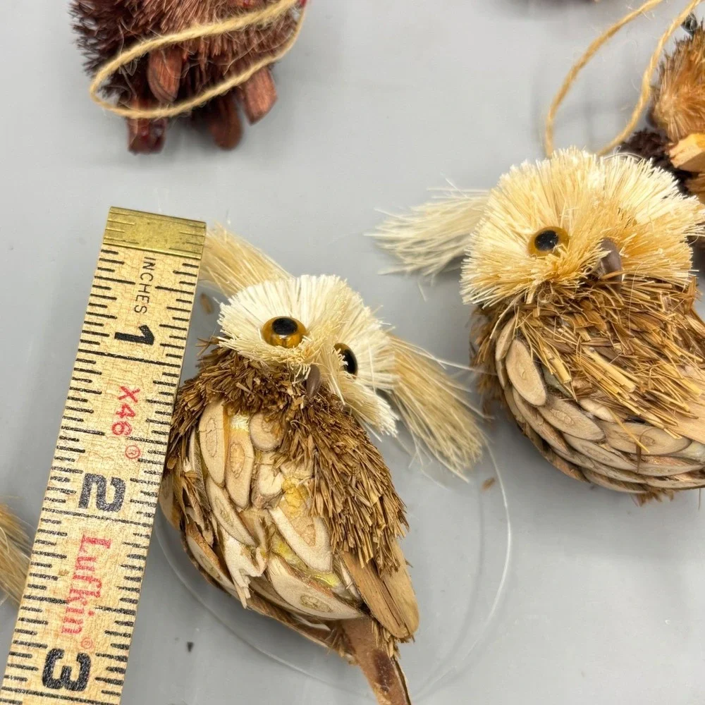7pc Woodland Burlap Sisal Animal Ornaments Rustic Owl Squirrel Hedgehog Set